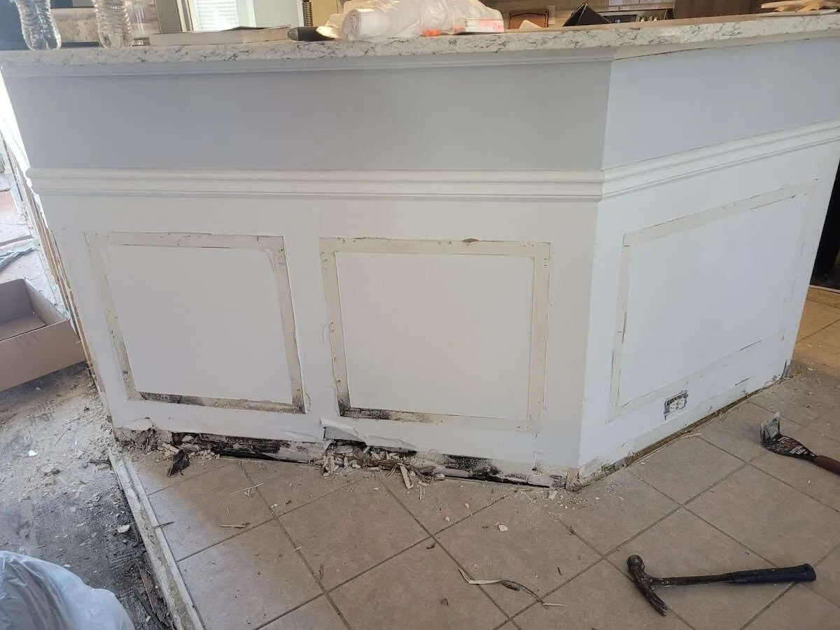 Water damage and mold on kitchen during Storm Damage Restoration in Piqua